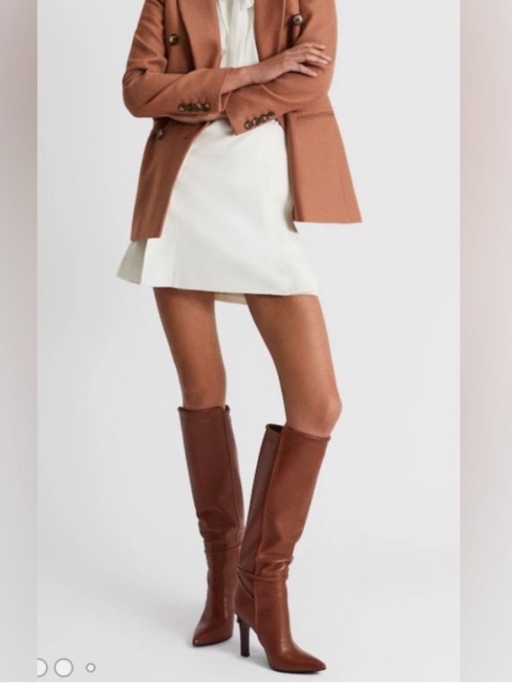 REISS Caitlin Tall Pointed Toe Brown Leather Knee High Boots buckle wrap size 8 - Picture 2 of 8